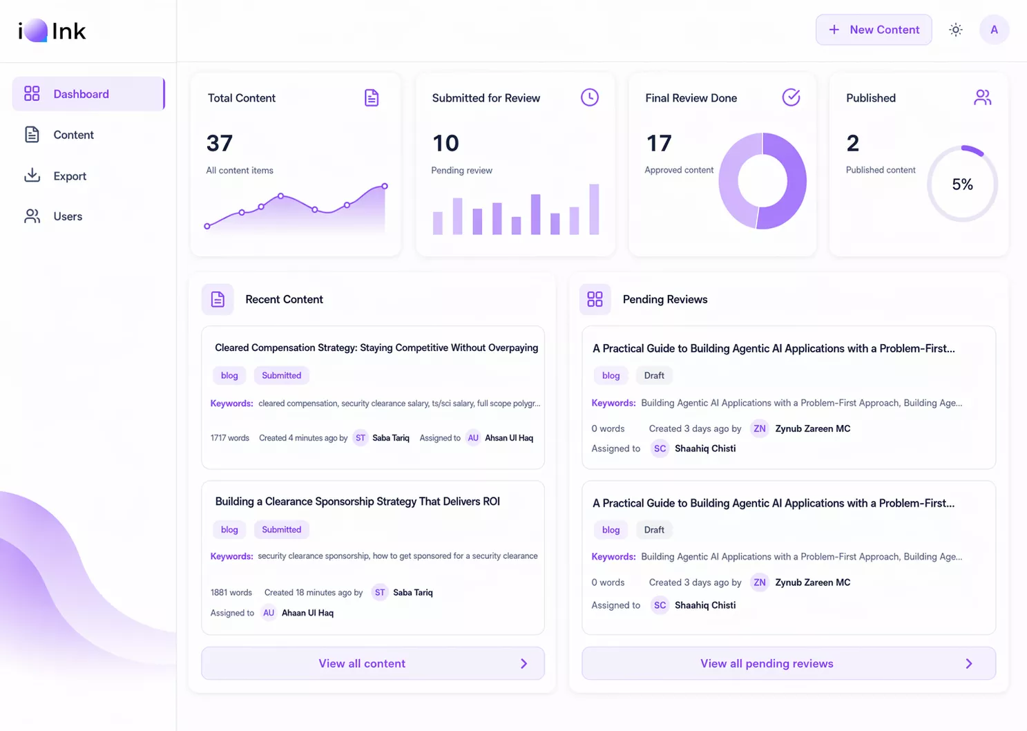 iQ Ink Dashboard